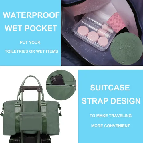 Vista 4 de Bolsas de fin de semana impermeables para mujer, grandes viajes durante la noche, bolsa de lona para entrenamiento, gimnasio, playa, natación