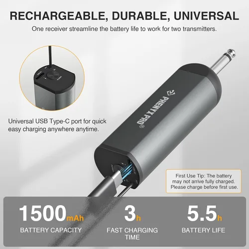 Vista 10 de Phenyx Pro Sistema de micrófono inalámbrico digital dual UHF PDP-2-2H