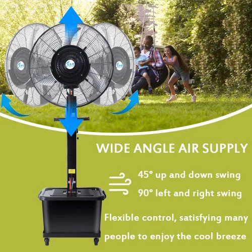 Vista 2 de Ventiladores de nebulización de patio de 26 pulgadas para exteriores, ventilador de enfriamiento de pedestal 3 velocidades, oscilación de 90°