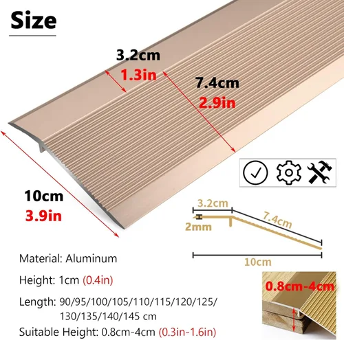 Vista 2 de 10cm Floor Threshold Transition Strip Metal, Bedroom Doorway Edge Trim/Drop Molding for Tile Laminate Vinyl Flooring, Black Grey Gold Silver