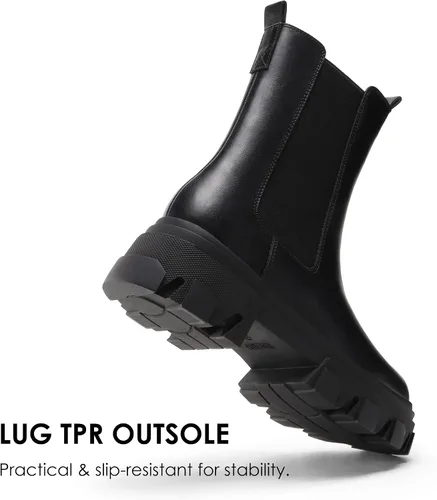 Vista 4 de DREAM PAIRS Botas Chelsea de plataforma para mujer, con suela de lengüeta, de combate, a media pantorrilla, botines gruesos