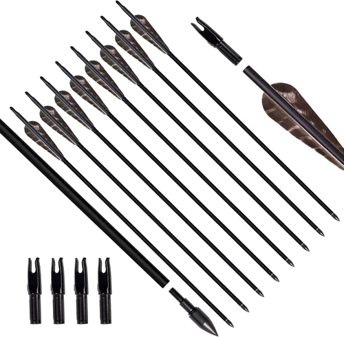 Vista 12 de 31Inch Carbon Arrow, Practice Hunting Arrows, Camo Turkey Feather Fletching, Arrows for Compound & Recurve Bow with Removable Tips Adjustable Nocks