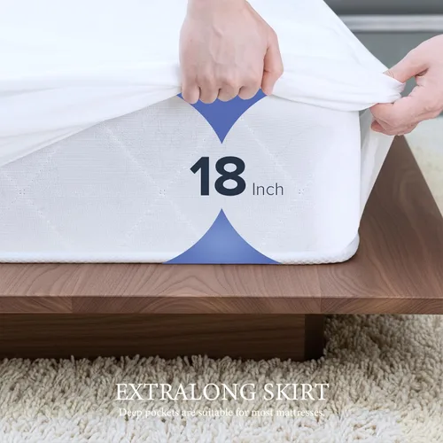 Vista 4 de Protector de colchón impermeable tamaño Queen, funda de cama de bolsillo elástico profundo, lavable a máquina, suave, transpirable, sin ruido