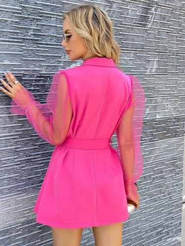 Vista 2 de Floerns Mini vestido tipo blazer elegante de manga larga con cuello en V para mujer