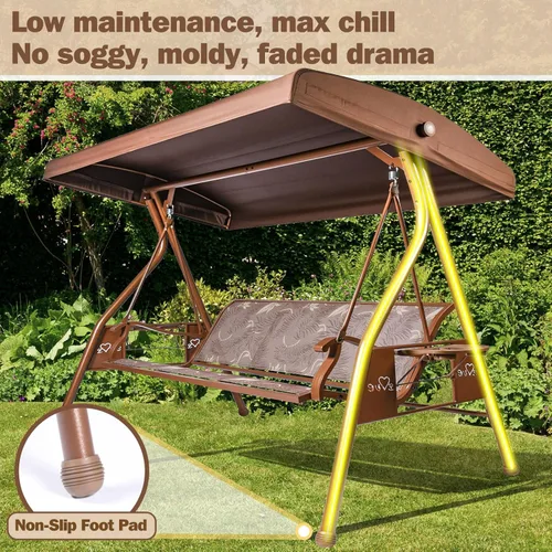 Vista 3 de ZZW Columpio de Patio para 3 Personas Columpio Exterior para Adultos con Toldo Ajustable y Portavasos Mejorados Tela Textilene Silla Columpio