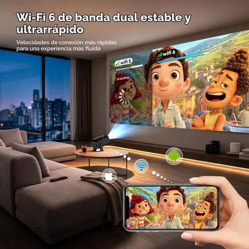 Vista 5 de Mini proyector con WiFi y soporte Bluetooth 4K y proyector inteligente Negro