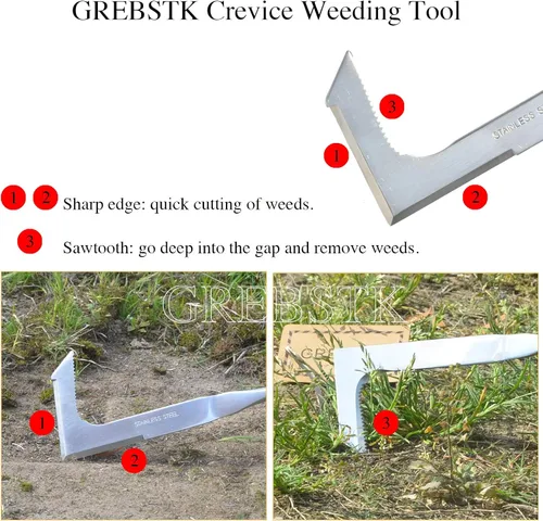Vista 2 de GREBSTK Herramienta de deshierbe para grietas para grietas, manual de haya, mango de haya, herramienta de jardinería