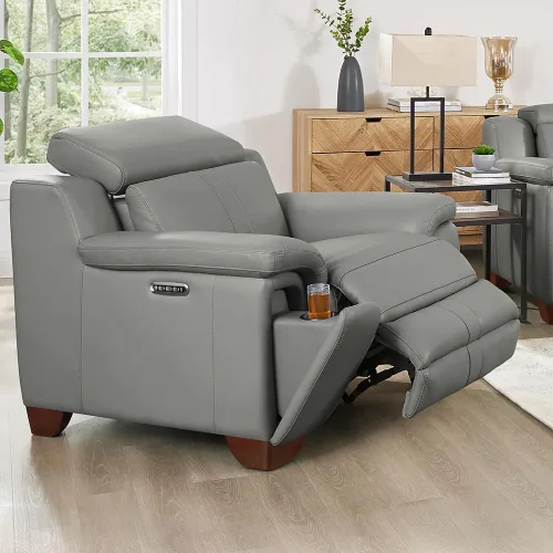 Vista 6 de Hydeline Cara Power - Reposacabezas de cuero de grano superior con soporte para tazas, espuma viscoelástica, bobinas de bolsillo y panel de control