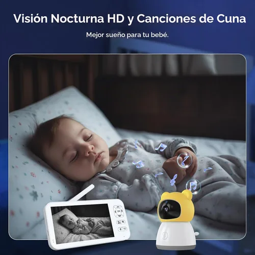 Vista 3 de Monitor de bebé con cámara y audio, cámara inteligente HD 2K para bebé, pantalla WiFi de 5 pulgadas, visión nocturna, sensor de humedad