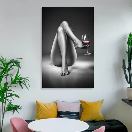 Vista 6 de Impresiones en lienzo con diseño de mujer desnuda, pintura de copa de vino en blanco y negro, póster de chica sexy, arte de pared, cuadro moderno
