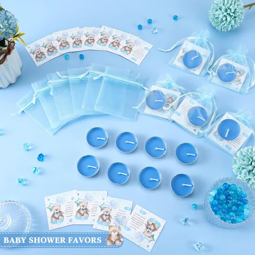 Vista 3 de Colarr Juego de 50 Velas para Baby Shower Temáticas de Oso como Recuerdos para Baby Shower, Regalos para Invitados, Incluye 50 Velas de Té, 50