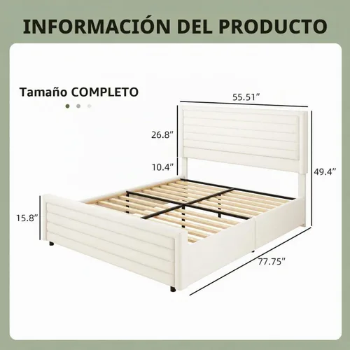 Vista 2 de REVOMINCA Armazón de cama tamaño completo (Full Size), plataforma tapizada con cabecera y pie de cama de terciopelo, base de colchón con listones