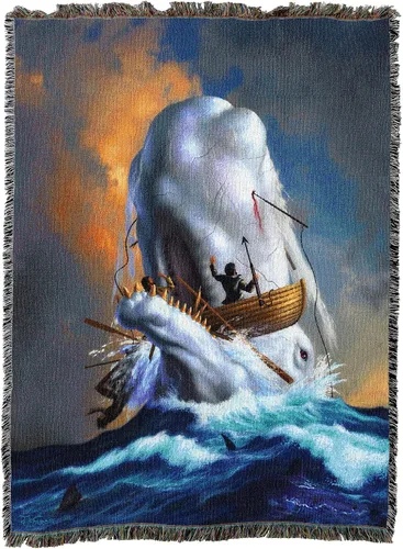 Vista 4 de Pure Country Weavers JL Moby Dick Cobija por Jerry LoFaro - Tapiz clásico de regalo de ballena oceánica tejida de algodón, fabricada en los Estados