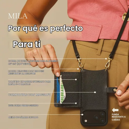 Vista 3 de Bandolier Mila Leather Crossbody MagSafe Case iPhone 17 Pro Max- Black/G Negro/Dorado