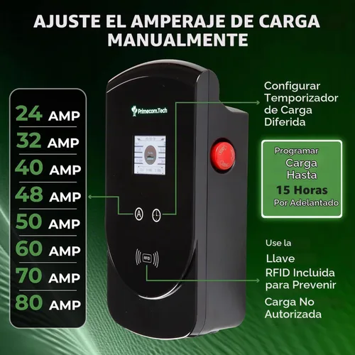 Vista 5 de PRIMECOM 80 Amp 20 veces más rápido, 22 KW, 220 voltios, nivel 2, longitud de cable de 18 pies a 50 pies, estación de carga inteligente