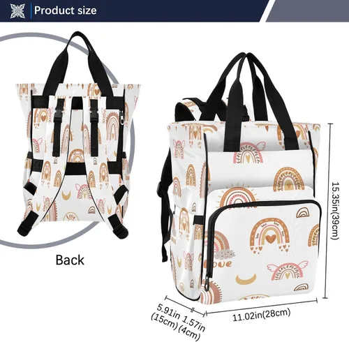 Vista 3 de Mochila de pañales boho arco iris, bolsa de mamá, mochila multifuncional para pañales, mochila de viaje, gran capacidad