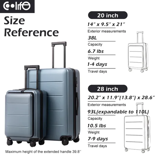 Vista 7 de Coolife Maleta de equipaje Juego de piezas de equipaje de mano ABS+PC Spinner Trolley con compartimento de bolsillo Bolsa de fin de semana, Blanco