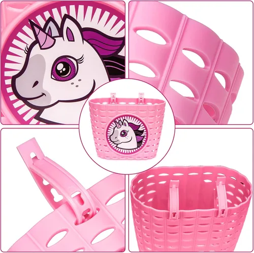 Vista 2 de Cesta de bicicleta para niñas, cesta de bicicleta para manillar con campana, serpentinas, calcomanías, gafas de sol para montar, accesorios