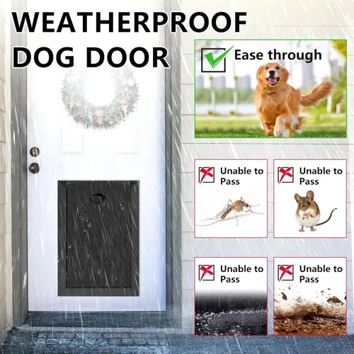 Vista 5 de MAVRICPOWER Puerta grande resistente a la intemperie para perro, con dos paneles de bloqueo deslizantes, puerta de aluminio para puerta exterior