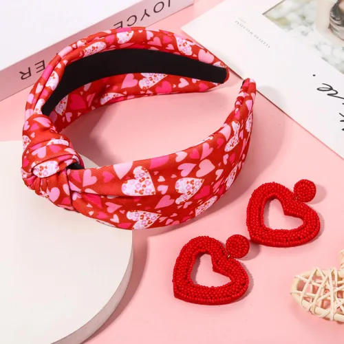 Vista 2 de YAHPERN Diadema para el día de San Valentín para mujer, colorida diadema de algodón con estampado de corazón de conversación XOXO Love, diadema