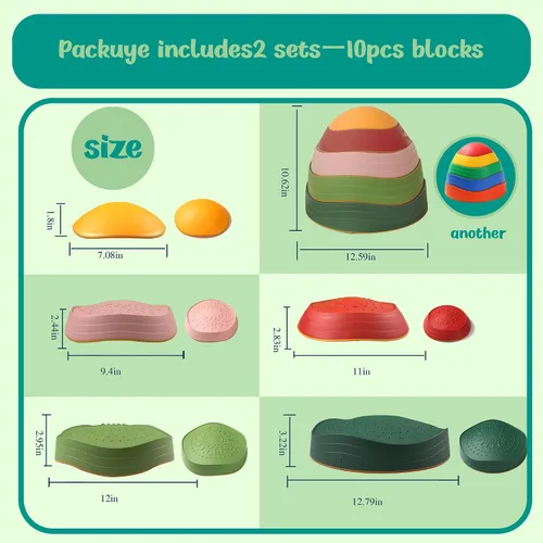Vista 2 de makarci Piedras de Equilibrio para Niños, 10 Piezas Juguetes Preescolares que Promueven Habilidades de Equilibrio y Coordinación, Juego