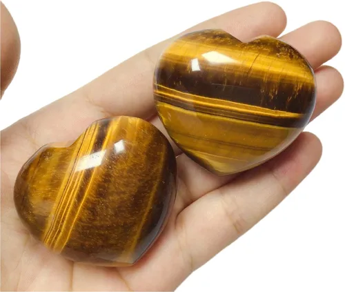 Vista 2 de Ojo de tigre cristal corazón decoración tallado hojaldre corazón piedra preocupación para terapia de ansiedad, equilibrio de chakras y buena suerte