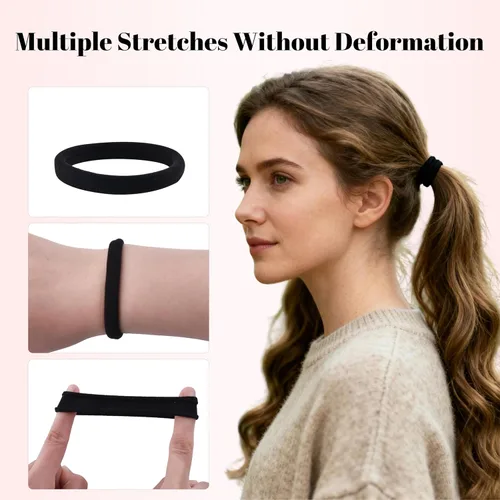 Vista 6 de 110 ligas negras para el cabello de varios estilos para mujeres, ligas elásticas para el cabello sin daños, soporte para cola de caballo