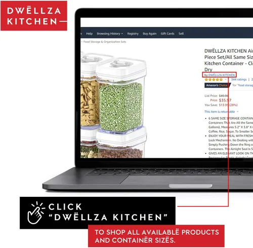 Vista 3 de DWËLLZA KITCHEN Recipientes herméticos para almacenamiento de alimentos para despensa con tapas blancas de 1 litro, paquete de 6 recipientes