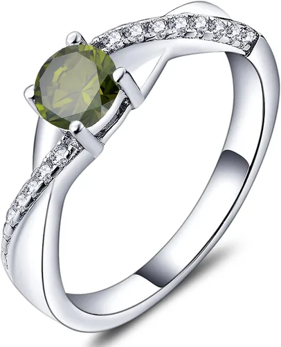 Vista 18 de YL 925, Anillo de compromiso de plata, piedra de nacimiento de corte redondo de 5MM, anillo infinito para mujer 01-Granate-Enero