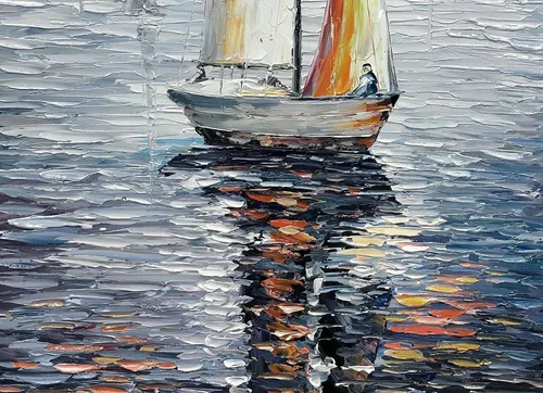 Vista 3 de V-inspire Arte, 24 x 48 pulgadas, moderno marco abstracto pintado a mano, pinturas al óleo, barco de vela en el mar, lienzo acrílico, pintura