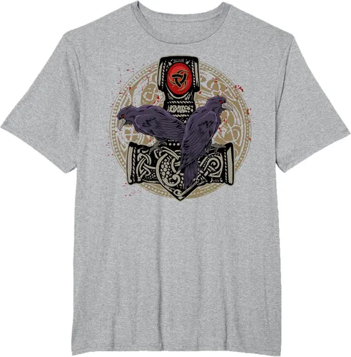 Vista 39 de Thors Hammer Mjolnir Huginn and Muninn Odin Raven - Camiseta, Negro, S