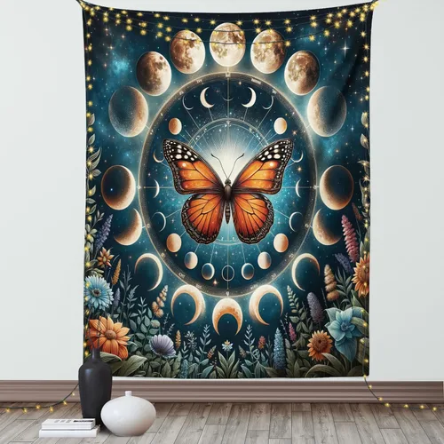 Vista 5 de Ambesonne Tapiz de hongos, atmósfera psicodélica, escena astral estrellada con motivos orientales trippy, decoración de tela para colgar en la pared