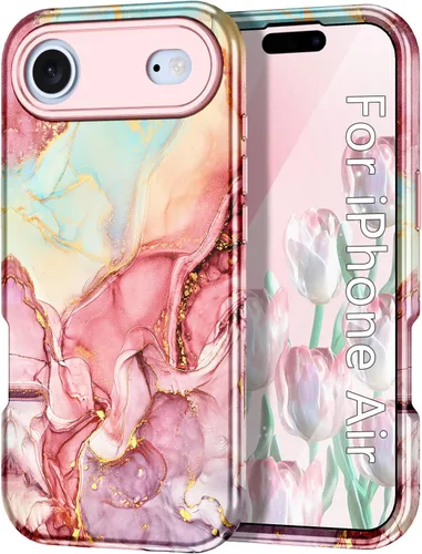 Vista 18 de Btscase Funda compatible con iPhone 17 de 6.3 pulgadas 2025, patrón de mármol 3 en 1, resistente a prueba de golpes, cuerpo completo, policarbonato