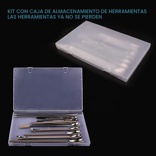 Vista 4 de Juego de 25 espátulas de laboratorio de acero inoxidable, juego de microcucharas, pequeña espátula de mezcla de laboratorio con pinzas, cuchara