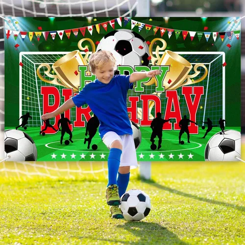 Vista 4 de durony Fondo de fiesta de fútbol para decoración de fiesta temática deportiva, pancarta de fútbol de feliz cumpleaños, decoración para colgar