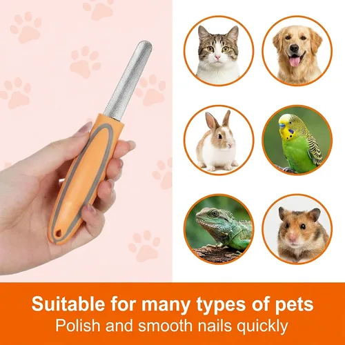 Vista 5 de Lima de uñas de metal para perros y gatos, mango de goma ergonómico, herramienta de aseo de uñas de metal duradera, herramienta de aseo para quitar