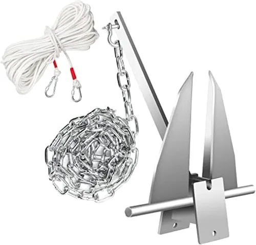 Vista 5 de Kit de anclaje para barco de 13 libras, anclaje de acero galvanizado por inmersión en caliente, ancla marina con ancla, cuerda, grilletes, cadena