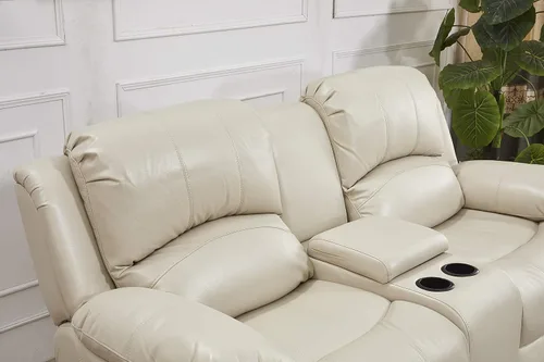 Vista 4 de Betsy Furniture Sofá reclinable de piel sintética con consola 8018, varios colores (beige, sofá biplaza)