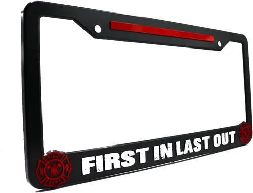 Vista 4 de First in Last Out Firefighter - Marco elevado 3D para placa de matrícula 1 paquete de cubierta de matrícula de automóvil de Estados Unidos