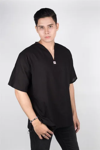 Vista 2 de Lofbaz - Camisa para hombre, 100 % algodón, cuello en V, camisa playera o estilo yoga