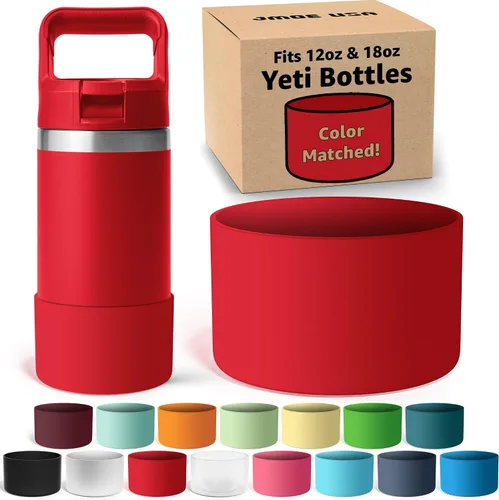 Vista 10 de Jmoe USA Bota de silicona para botella Yeti Rambler Jr de 12 y 18 onzas, funda de 0.079 in, funda antideslizante, protector para la parte inferior