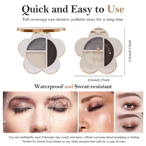 Vista 5 de Paleta de sombras de ojos con purpurina rosa, sombra de ojos color crema brillante mate, sombra de ojos marrón ahumado perezosa, altamente
