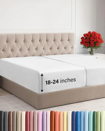 Vista 95 de Sábana bajera ajustable extra profunda Twin XL – Sábana bajera individual de lujo de hotel solamente – Se adapta fácilmente a colchones de 18 a 24