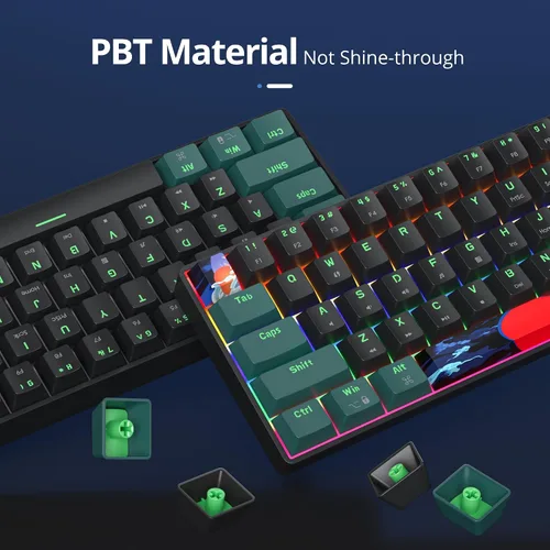 Vista 6 de Protable - Teclado mecánico para juegos al 60%, mini compacto RGB retroiluminado 61 teclas, teclado de oficina con cable con interruptor rojo