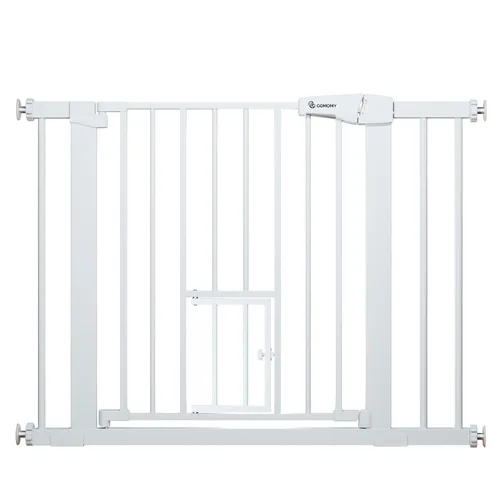 Vista 9 de COMOMY Puerta de bebé con cierre automático con puerta para gatos, puerta extra ancha para perros de 29.5 a 40.5 pulgadas para puertas de casa, Negro
