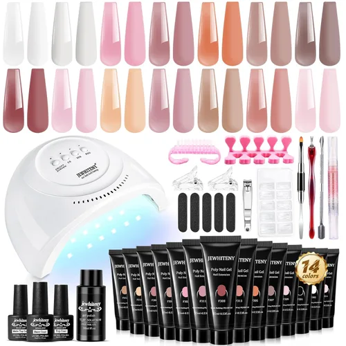 Vista 12 de JEWHITENY Kit de uñas de gel de 14 colores, kit de esmalte de uñas de gel de 27 colores con luz UV todo en uno, kit de iniciación de arte de uñas