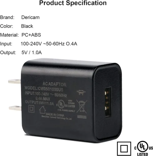 Vista 2 de Cargador de pared micro USB de 5 V 1A, cable de cargador Android, adaptador de corriente de CA a CC de 5 voltios de 1000 mA para carga de teléfono
