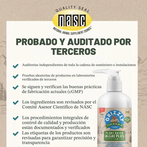 Vista 8 de Grizzly Pet Products Algal Plus Omega 3-6-9 Suplemento alimenticio para perros y gatos, botella de 8 onzas naranja dorada