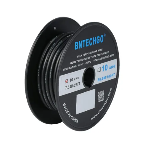 Vista 19 de BNTECHGO Carrete de alambre de silicona calibre 10 de 25 pies, alambre de cobre estañado trenzado de 10 AWG, color azul flexible