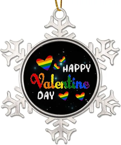 Vista 15 de I Love My Uncle LGBT Pride Adornos de Navidad para árbol, bisexual, arco iris, orgullo gay, LGBTQ Pansexual de metal copo de nieve colgante de árbol